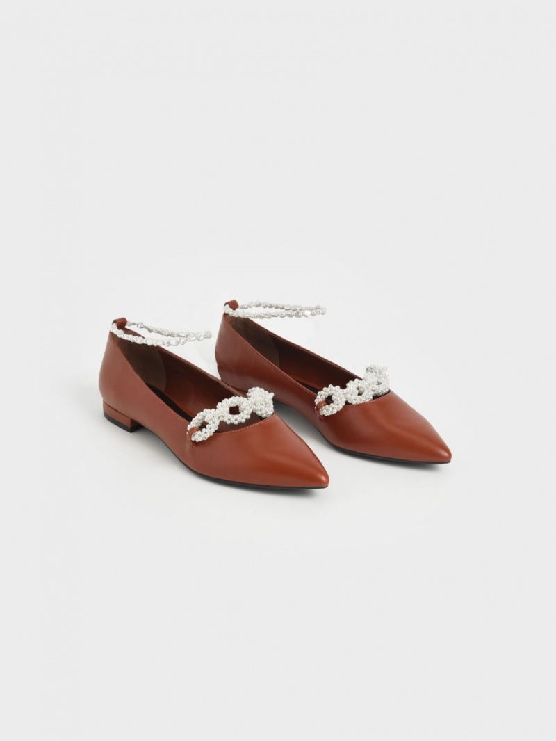 Παπουτσια Μπαλαρινεσ Charles And Keith Beaded Mary Jane καφε | 39410-HIFN