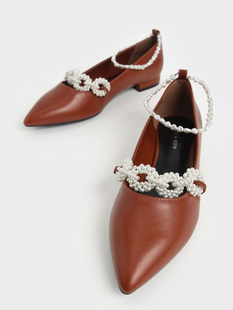Παπουτσια Μπαλαρινεσ Charles And Keith Beaded Mary Jane καφε | 39410-HIFN