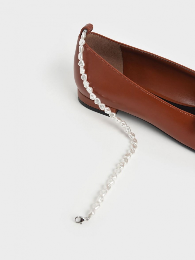 Παπουτσια Μπαλαρινεσ Charles And Keith Beaded Mary Jane καφε | 39410-HIFN