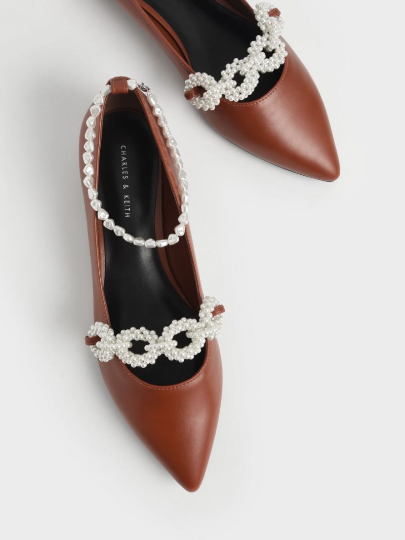 Παπουτσια Μπαλαρινεσ Charles And Keith Beaded Mary Jane καφε | 39410-HIFN