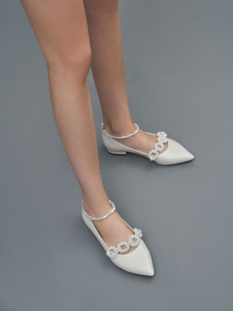 Παπουτσια Μπαλαρινεσ Charles And Keith Beaded Mary Jane ασπρα | 63187-JABO