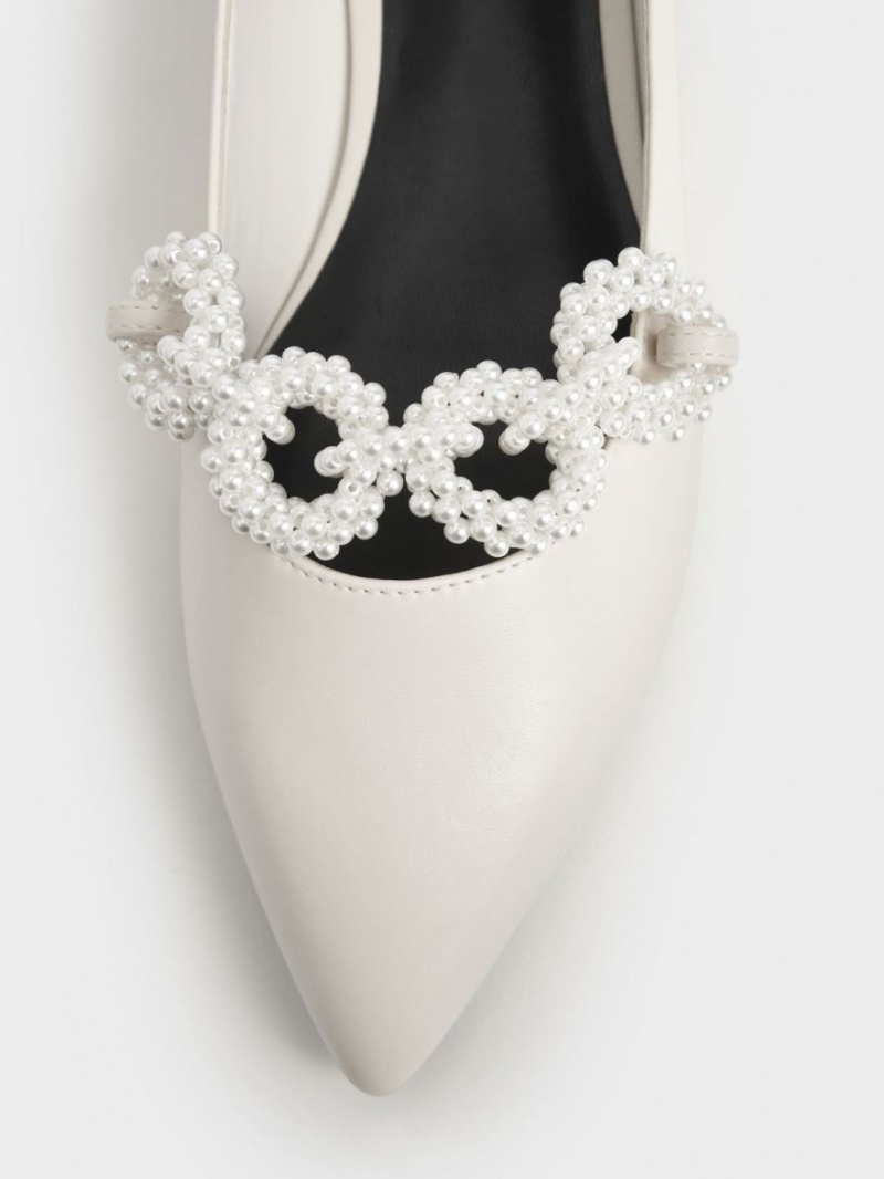 Παπουτσια Μπαλαρινεσ Charles And Keith Beaded Mary Jane ασπρα | 63187-JABO