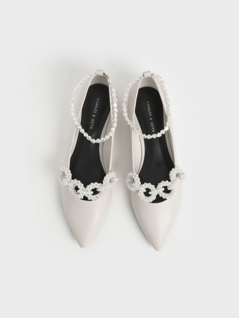 Παπουτσια Μπαλαρινεσ Charles And Keith Beaded Mary Jane ασπρα | 63187-JABO