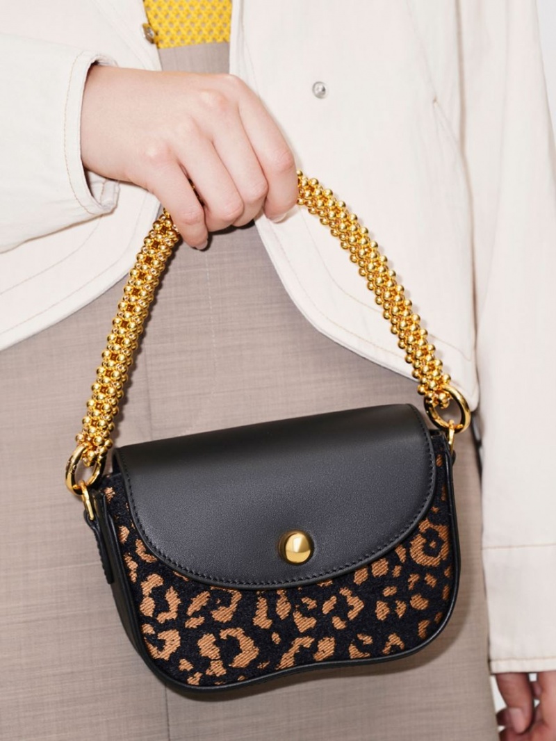 τσάντεσ ώμου Charles And Keith Beaded Metallic Handle Sculptural μαυρα | 79526-OKPG