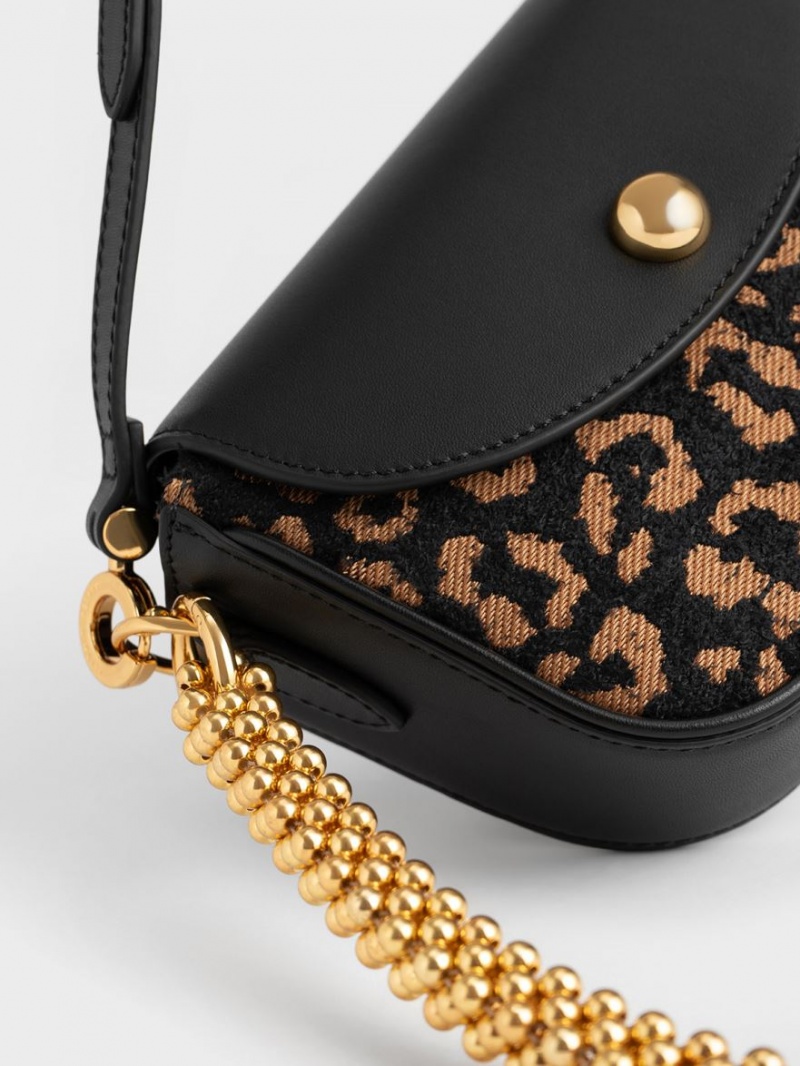 τσάντεσ ώμου Charles And Keith Beaded Metallic Handle Sculptural μαυρα | 79526-OKPG
