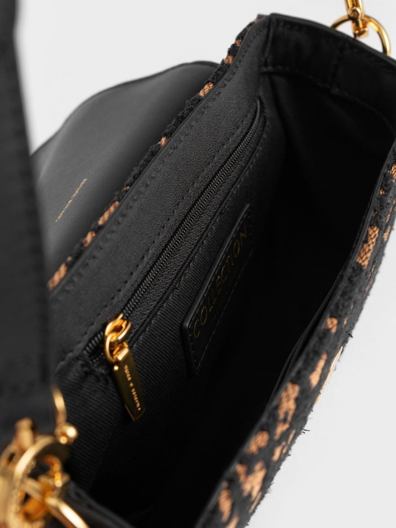 τσάντεσ ώμου Charles And Keith Beaded Metallic Handle Sculptural μαυρα | 79526-OKPG