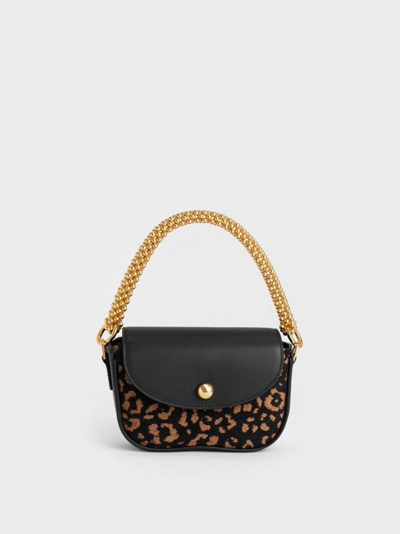 τσάντεσ ώμου Charles And Keith Beaded Metallic Handle Sculptural μαυρα | 79526-OKPG