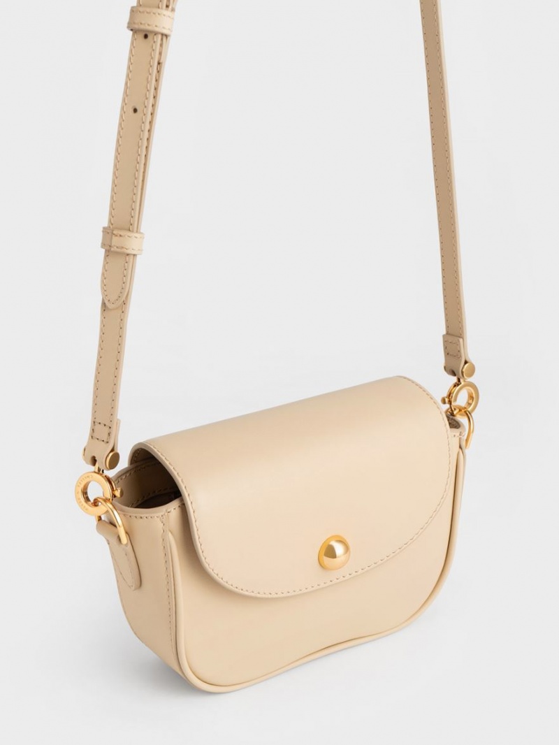 τσάντεσ ώμου Charles And Keith Beaded Metallic Handle Sculptural Μπεζ | 78143-VZTI