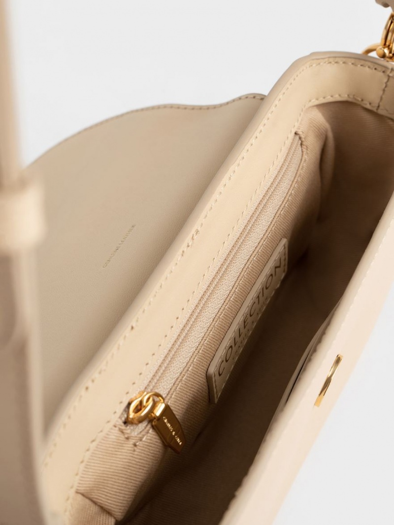 τσάντεσ ώμου Charles And Keith Beaded Metallic Handle Sculptural Μπεζ | 78143-VZTI