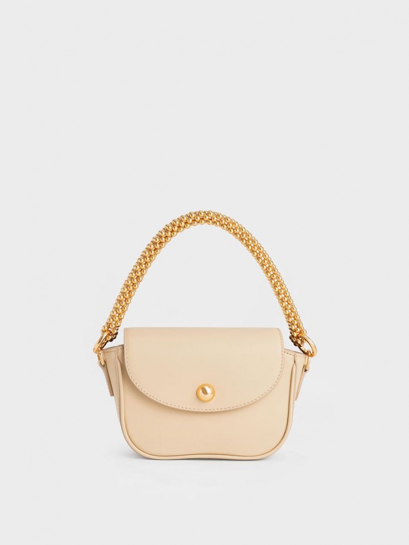 τσάντεσ ώμου Charles And Keith Beaded Metallic Handle Sculptural Μπεζ | 78143-VZTI