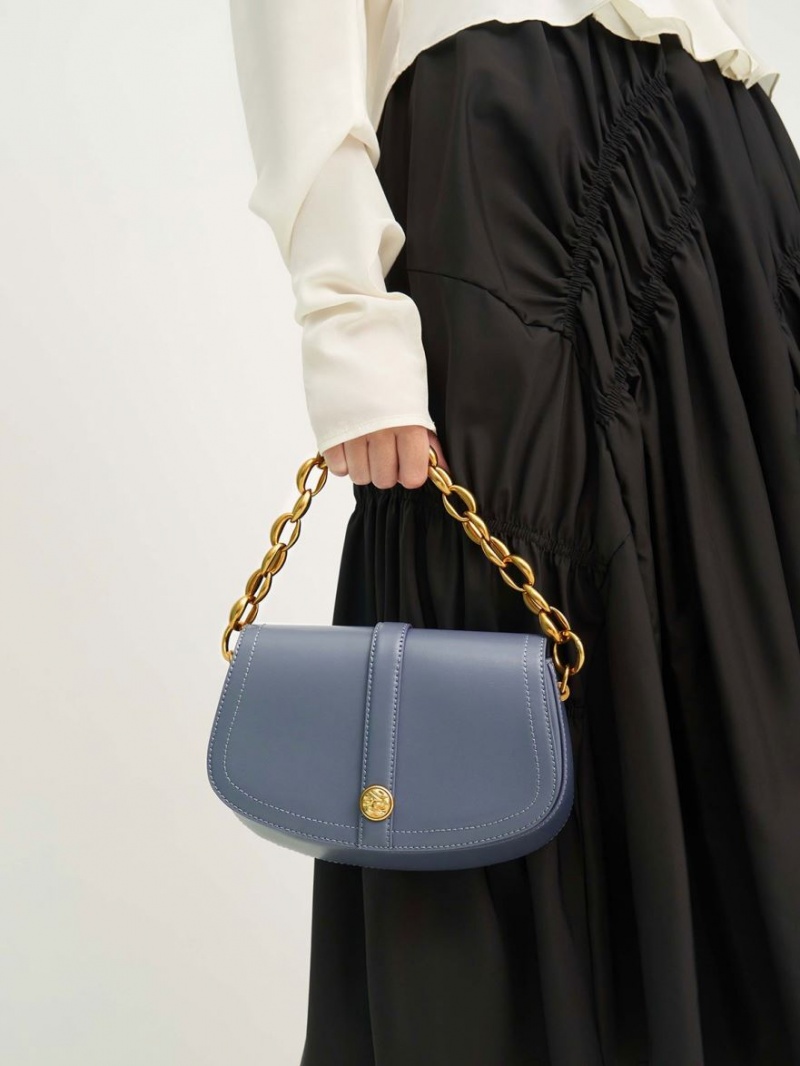 τσάντεσ ώμου Charles And Keith Blair Chain Handle μπλε | 09528-UEXW