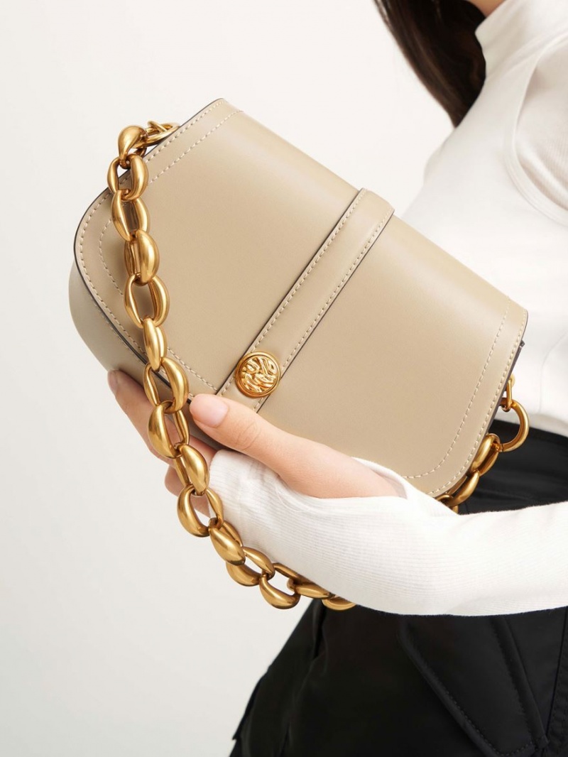τσάντεσ ώμου Charles And Keith Blair Chain Handle Μπεζ | 25480-OZSF