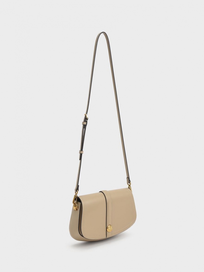 τσάντεσ ώμου Charles And Keith Blair Chain Handle Μπεζ | 25480-OZSF