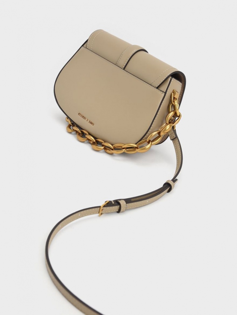 τσάντεσ ώμου Charles And Keith Blair Chain Handle Μπεζ | 25480-OZSF