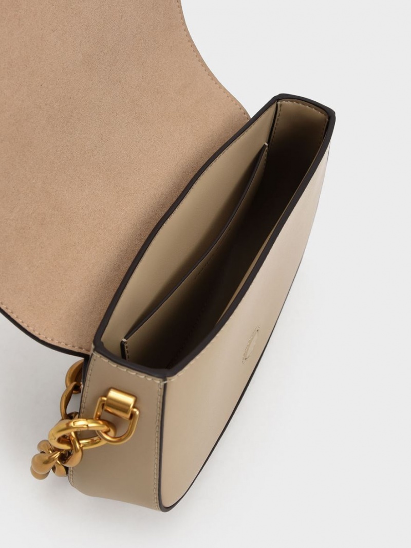τσάντεσ ώμου Charles And Keith Blair Chain Handle Μπεζ | 25480-OZSF