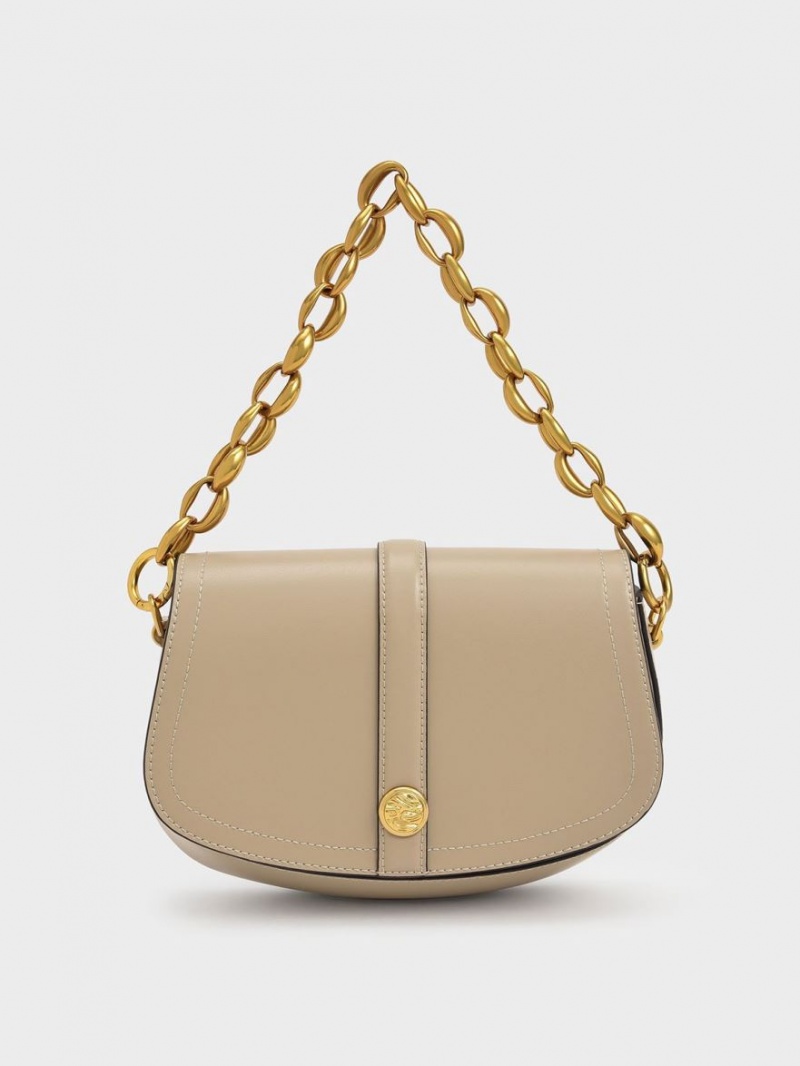 τσάντεσ ώμου Charles And Keith Blair Chain Handle Μπεζ | 25480-OZSF