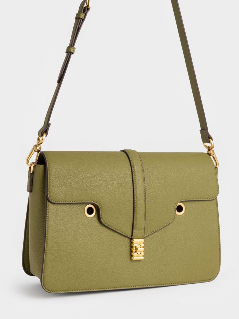τσαντα χειροσ Charles And Keith Blair Double Chain Ελιά | 13059-GSDT