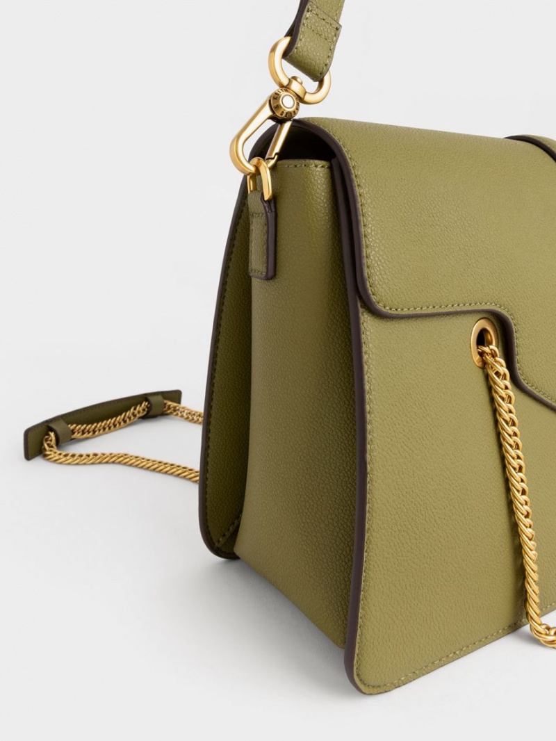 τσαντα χειροσ Charles And Keith Blair Double Chain Ελιά | 13059-GSDT