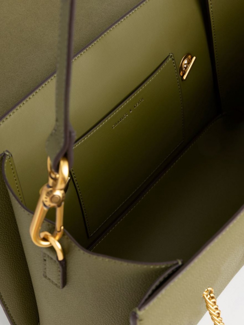 τσαντα χειροσ Charles And Keith Blair Double Chain Ελιά | 13059-GSDT