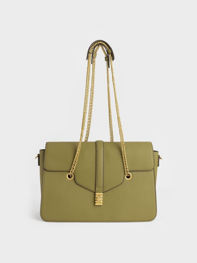 τσαντα χειροσ Charles And Keith Blair Double Chain Ελιά | 13059-GSDT