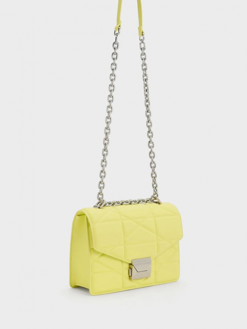 τσαντα χειροσ Charles And Keith Blanche Chevron Chain κίτρινα | 71326-ECVX