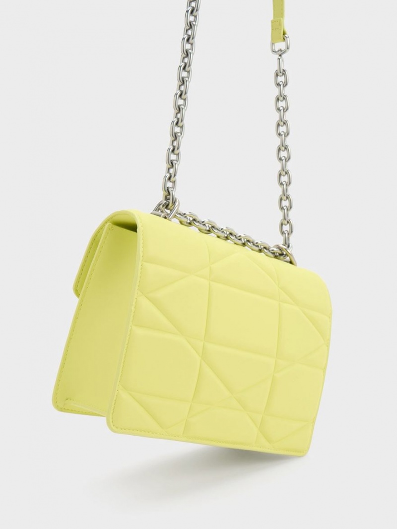 τσαντα χειροσ Charles And Keith Blanche Chevron Chain κίτρινα | 71326-ECVX