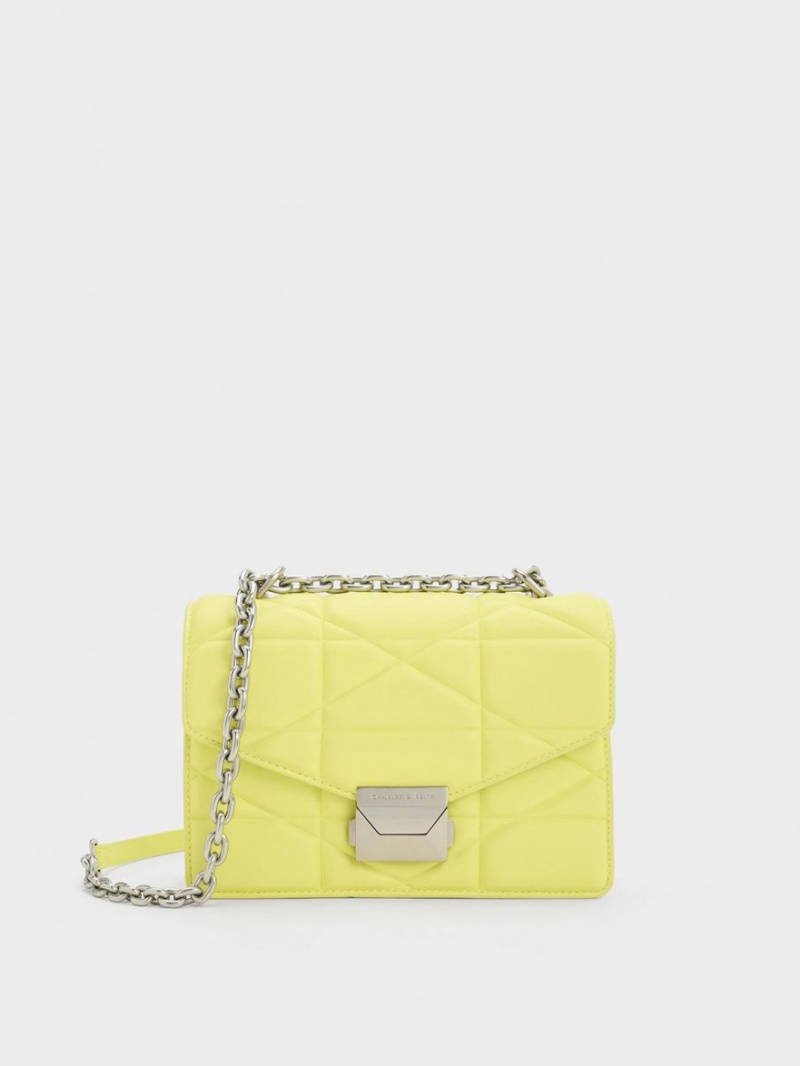 τσαντα χειροσ Charles And Keith Blanche Chevron Chain κίτρινα | 71326-ECVX