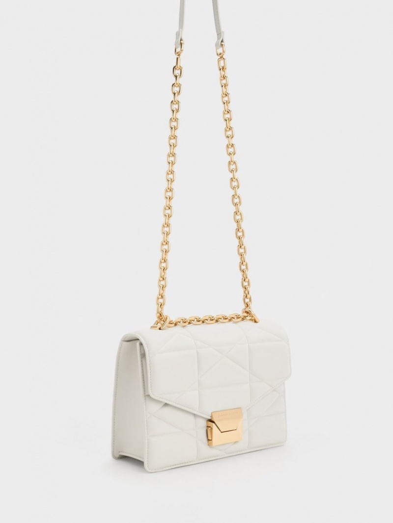τσαντα χειροσ Charles And Keith Blanche Chevron Chain ασπρα | 60483-JZYO