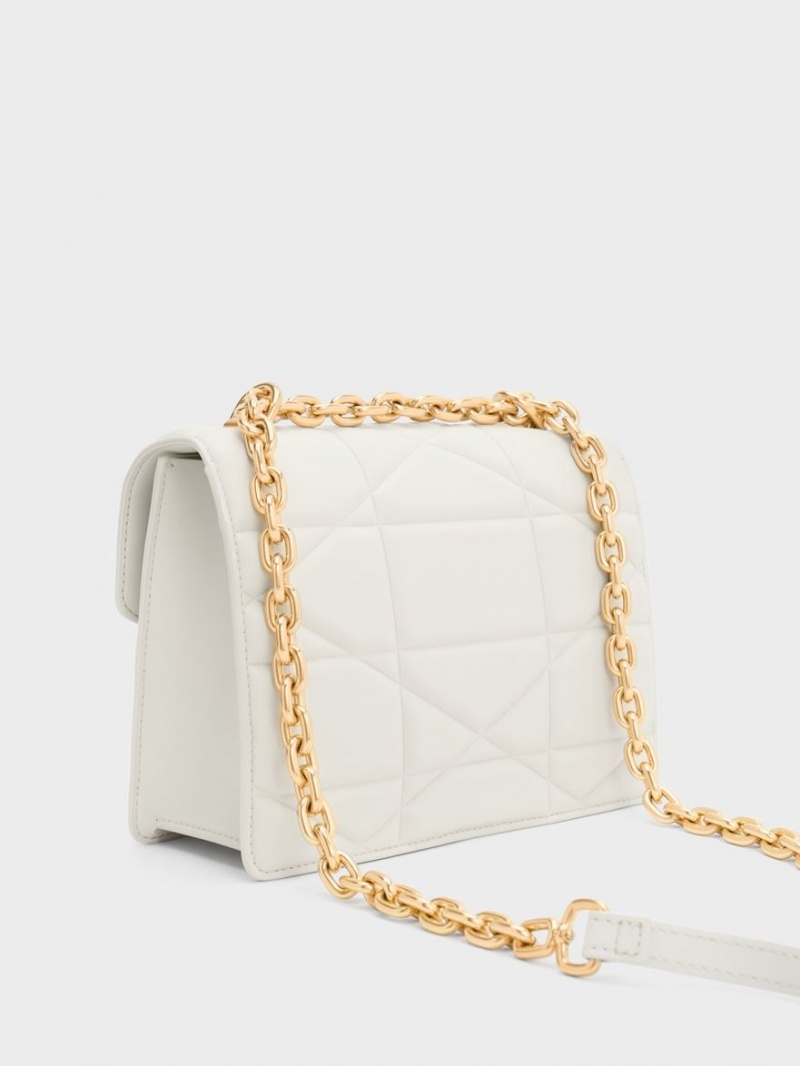 τσαντα χειροσ Charles And Keith Blanche Chevron Chain ασπρα | 60483-JZYO