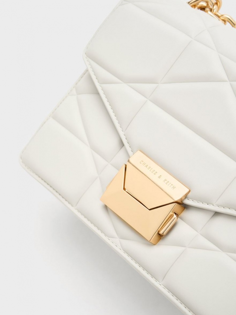 τσαντα χειροσ Charles And Keith Blanche Chevron Chain ασπρα | 60483-JZYO