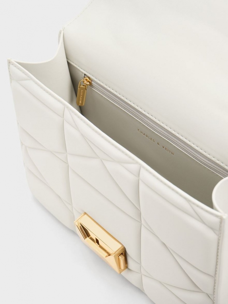 τσαντα χειροσ Charles And Keith Blanche Chevron Chain ασπρα | 60483-JZYO