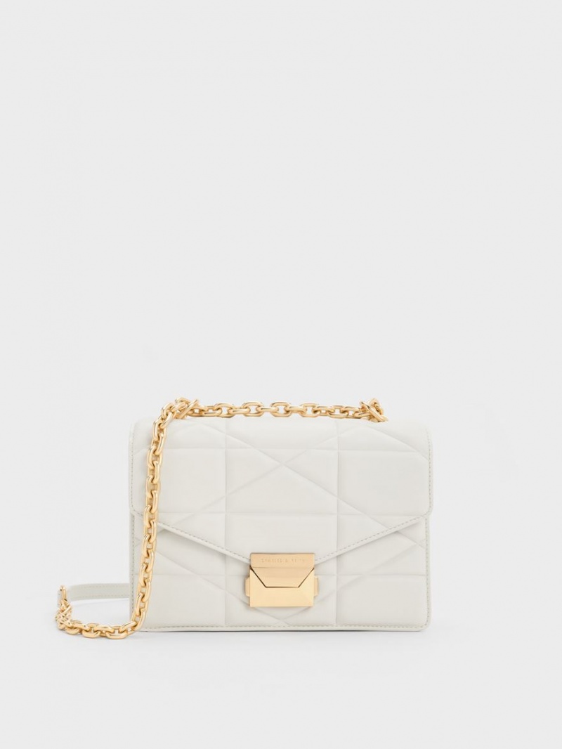 τσαντα χειροσ Charles And Keith Blanche Chevron Chain ασπρα | 60483-JZYO