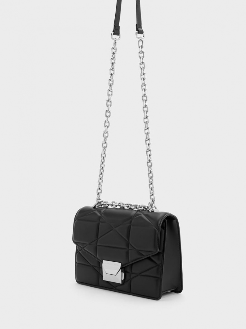 τσαντα χειροσ Charles And Keith Blanche Chevron Chain μαυρα | 18957-LUNM
