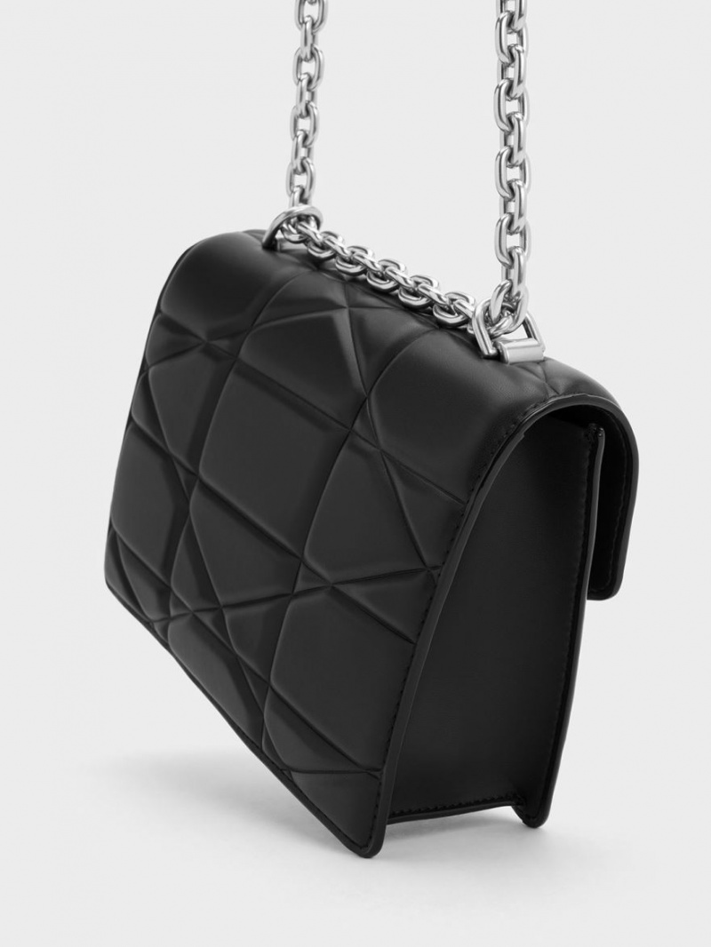 τσαντα χειροσ Charles And Keith Blanche Chevron Chain μαυρα | 18957-LUNM