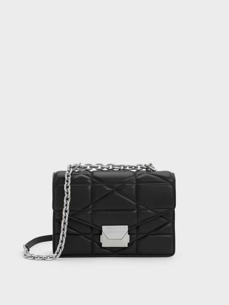 τσαντα χειροσ Charles And Keith Blanche Chevron Chain μαυρα | 18957-LUNM