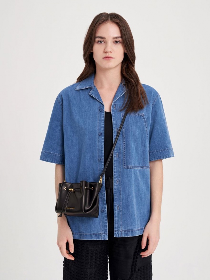 τσαντα χειροσ Charles And Keith Boaz Drawstring Top μαυρα | 07198-XQIJ