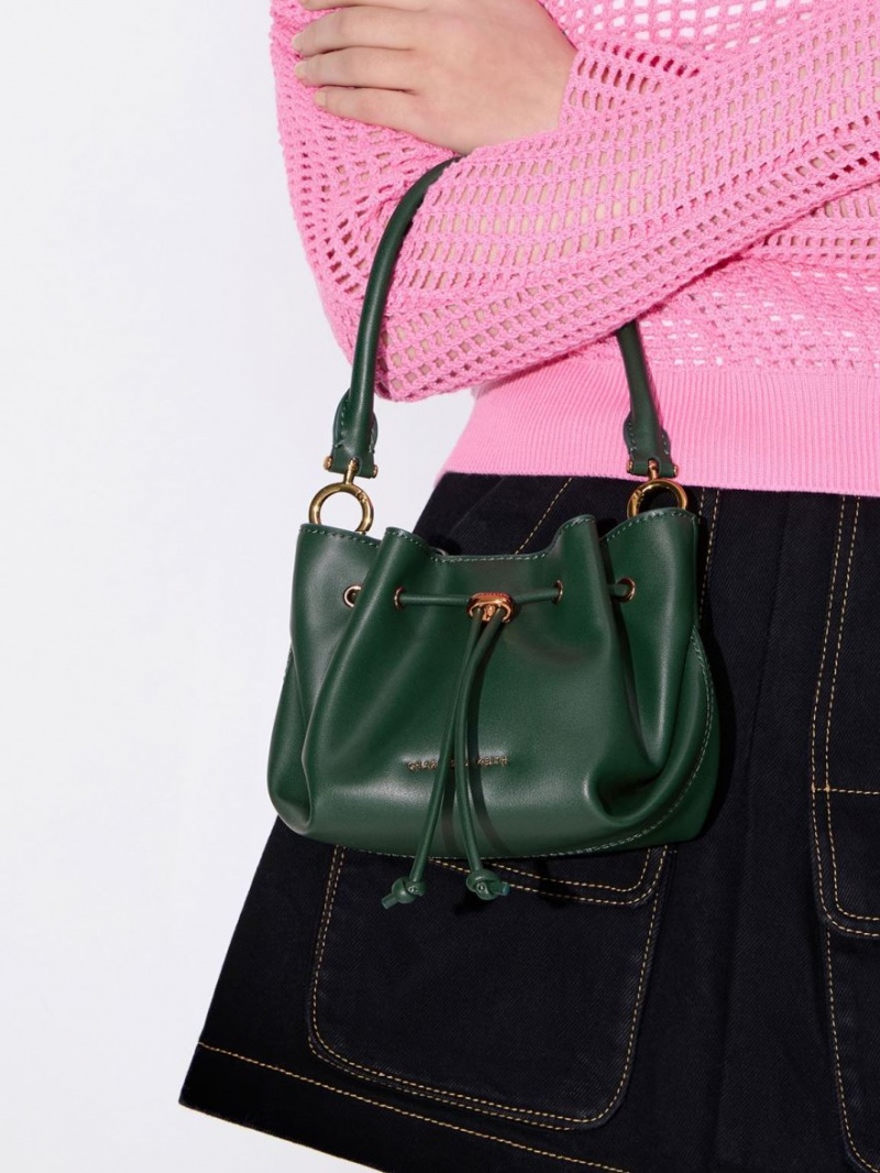 τσαντα χειροσ Charles And Keith Boaz Drawstring Top σκούρο πρασινο | 06394-PHNA