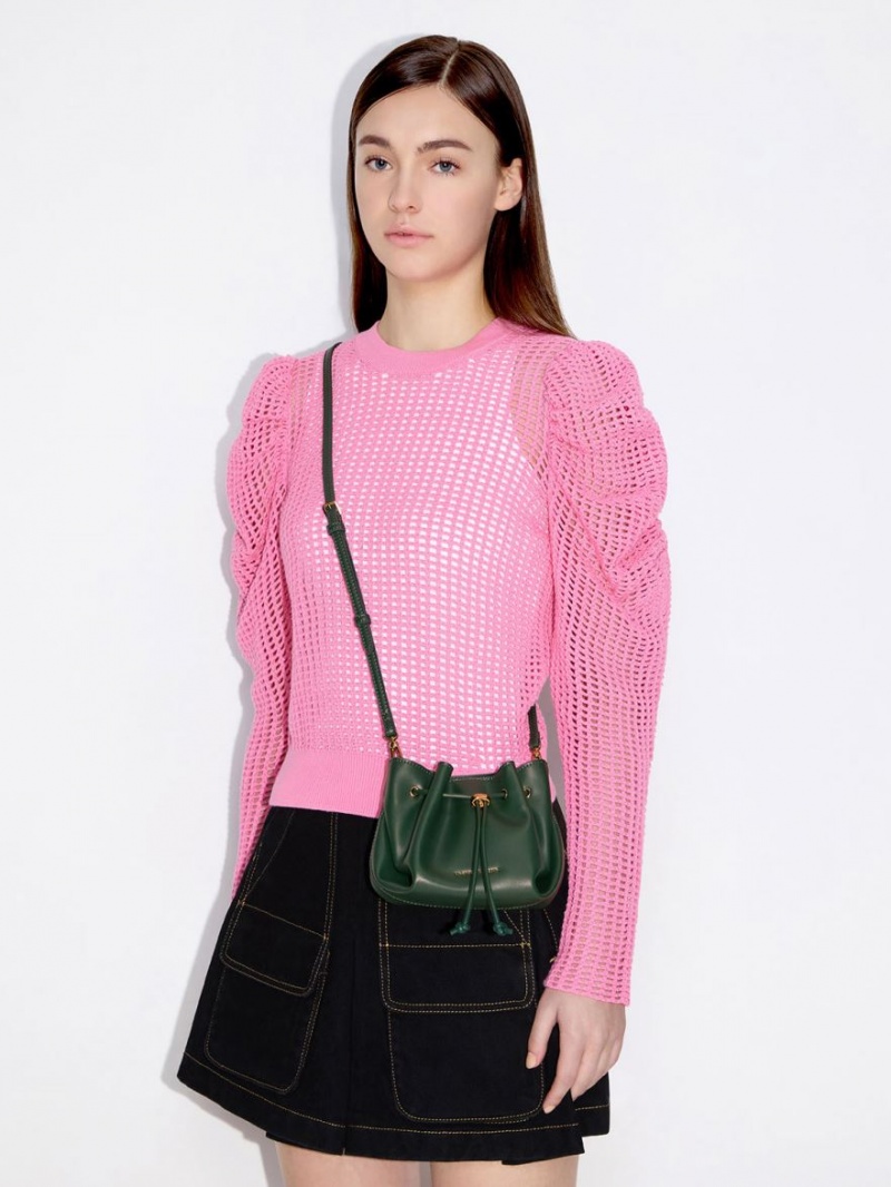 τσαντα χειροσ Charles And Keith Boaz Drawstring Top σκούρο πρασινο | 06394-PHNA