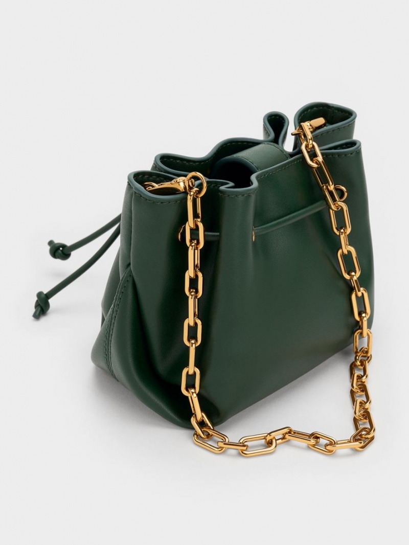 τσαντα χειροσ Charles And Keith Boaz Drawstring Top σκούρο πρασινο | 06394-PHNA