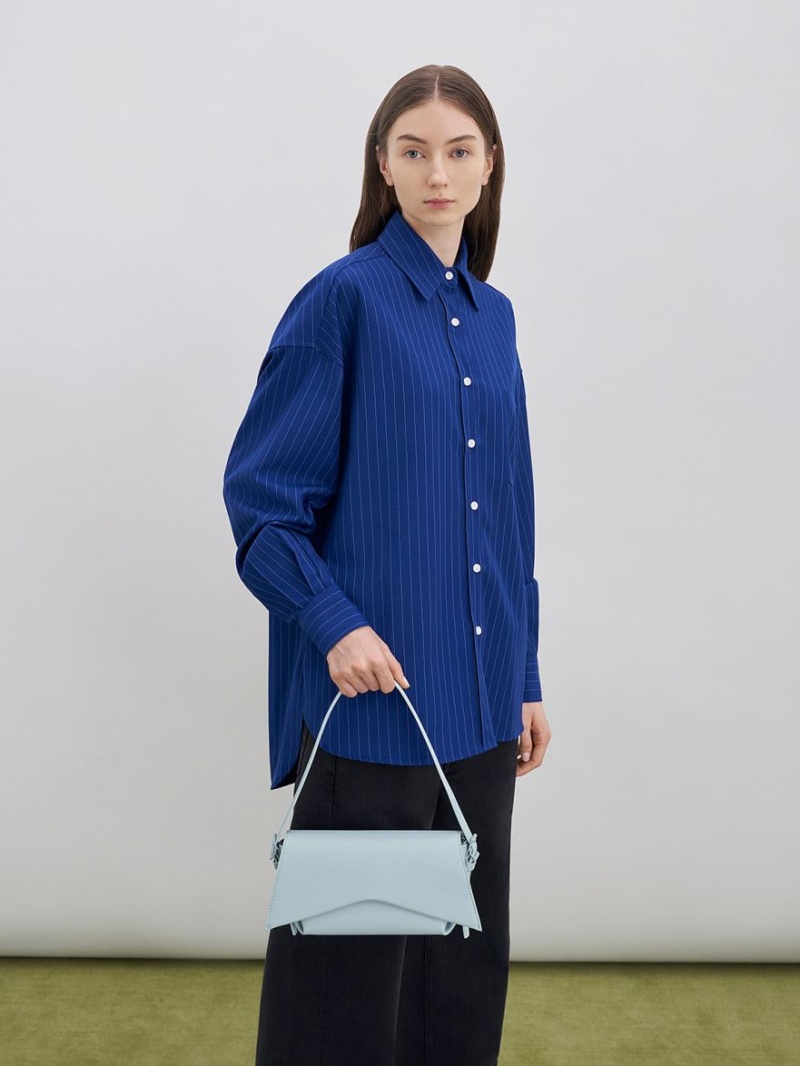 τσάντεσ ώμου Charles And Keith Boaz Geometric Front Flap μπλε | 46521-GONZ