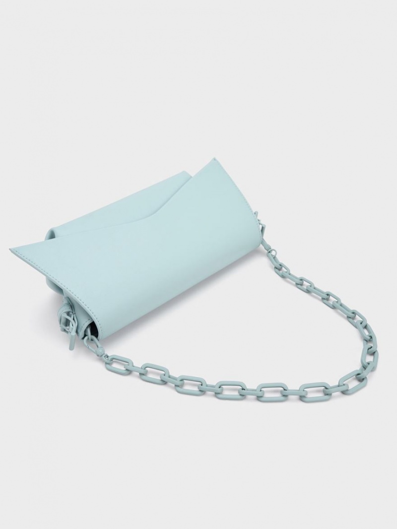 τσάντεσ ώμου Charles And Keith Boaz Geometric Front Flap μπλε | 46521-GONZ