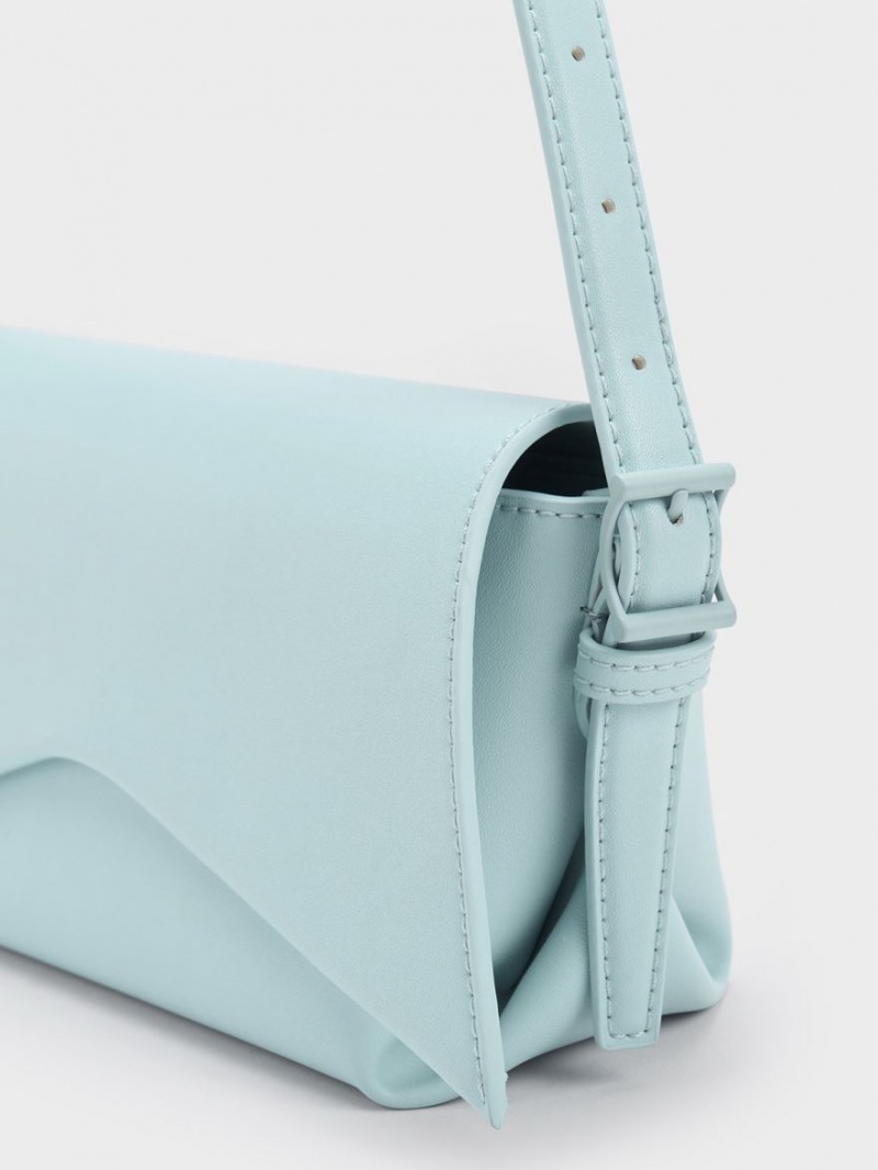 τσάντεσ ώμου Charles And Keith Boaz Geometric Front Flap μπλε | 46521-GONZ