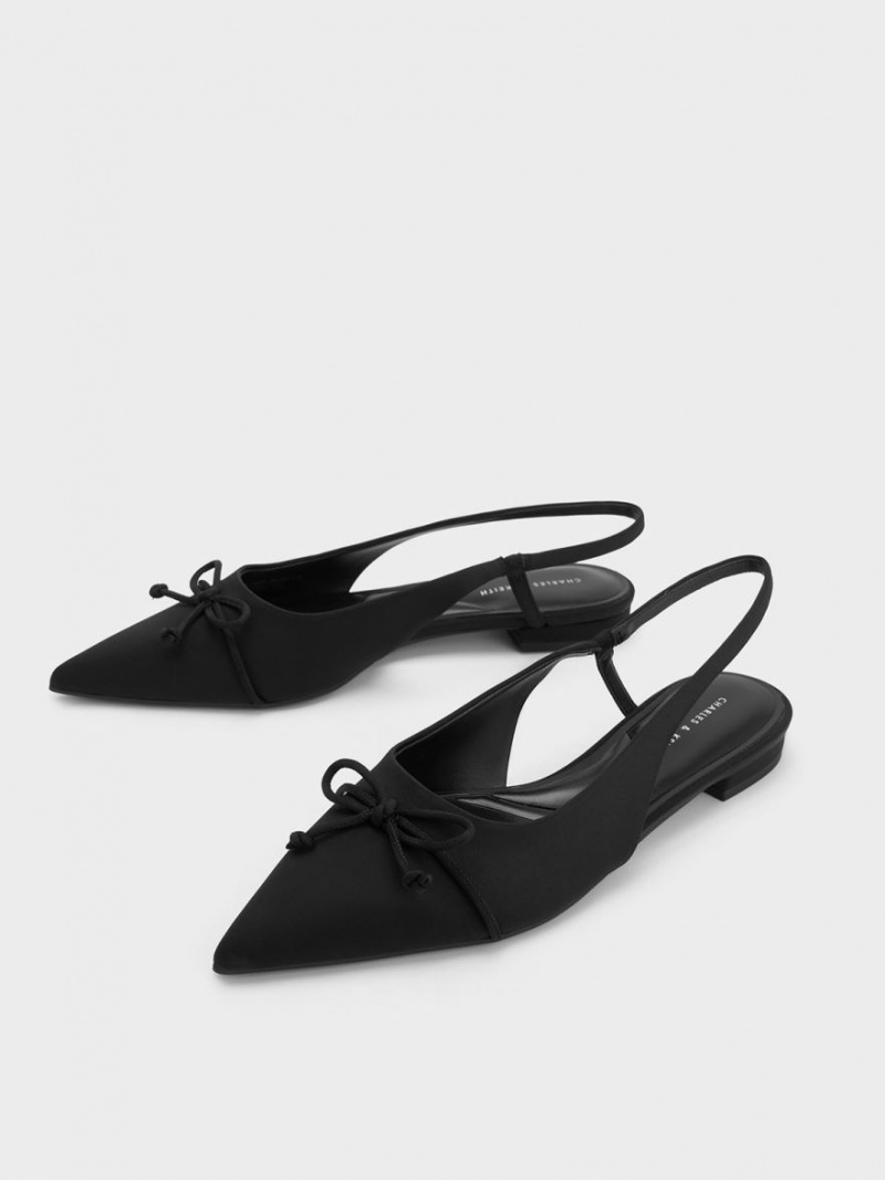 Παπουτσια Μπαλαρινεσ Charles And Keith Bow Pointed-toe Slingback μαυρα | 20473-GXPZ