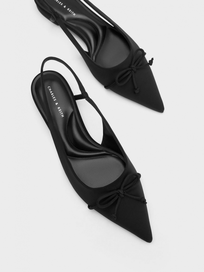 Παπουτσια Μπαλαρινεσ Charles And Keith Bow Pointed-toe Slingback μαυρα | 20473-GXPZ