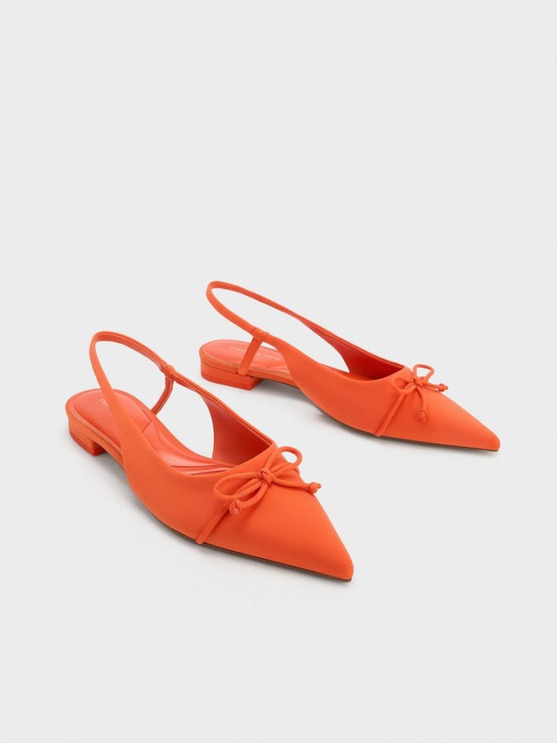 Παπουτσια Μπαλαρινεσ Charles And Keith Bow Pointed-toe Slingback πορτοκαλι | 52047-SAUV