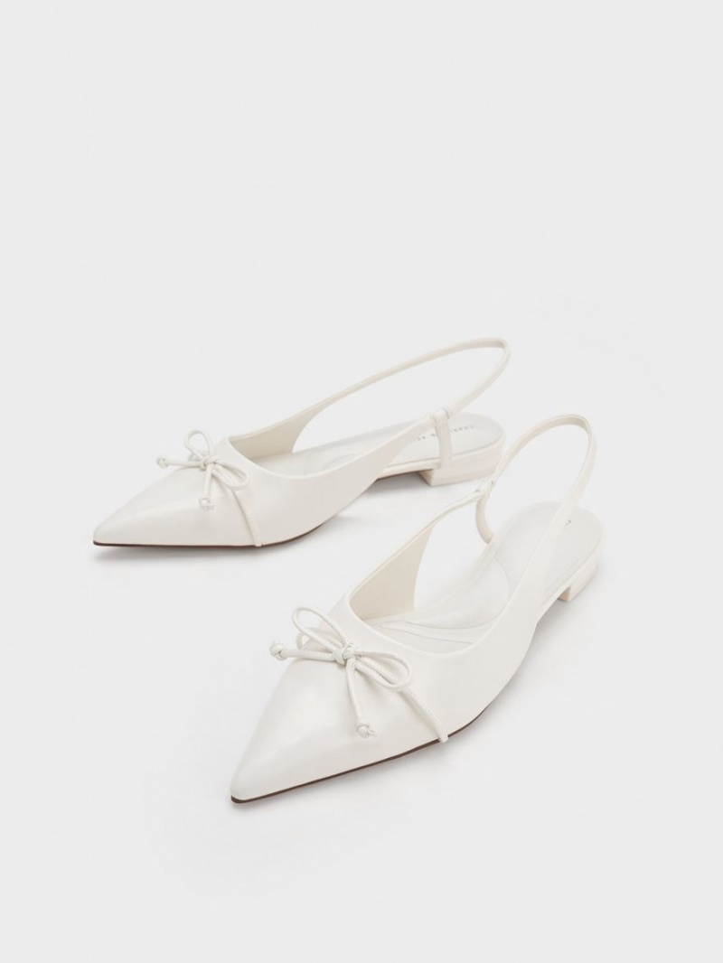 Παπουτσια Μπαλαρινεσ Charles And Keith Bow Pointed-toe Slingback ασπρα | 06475-MUXQ