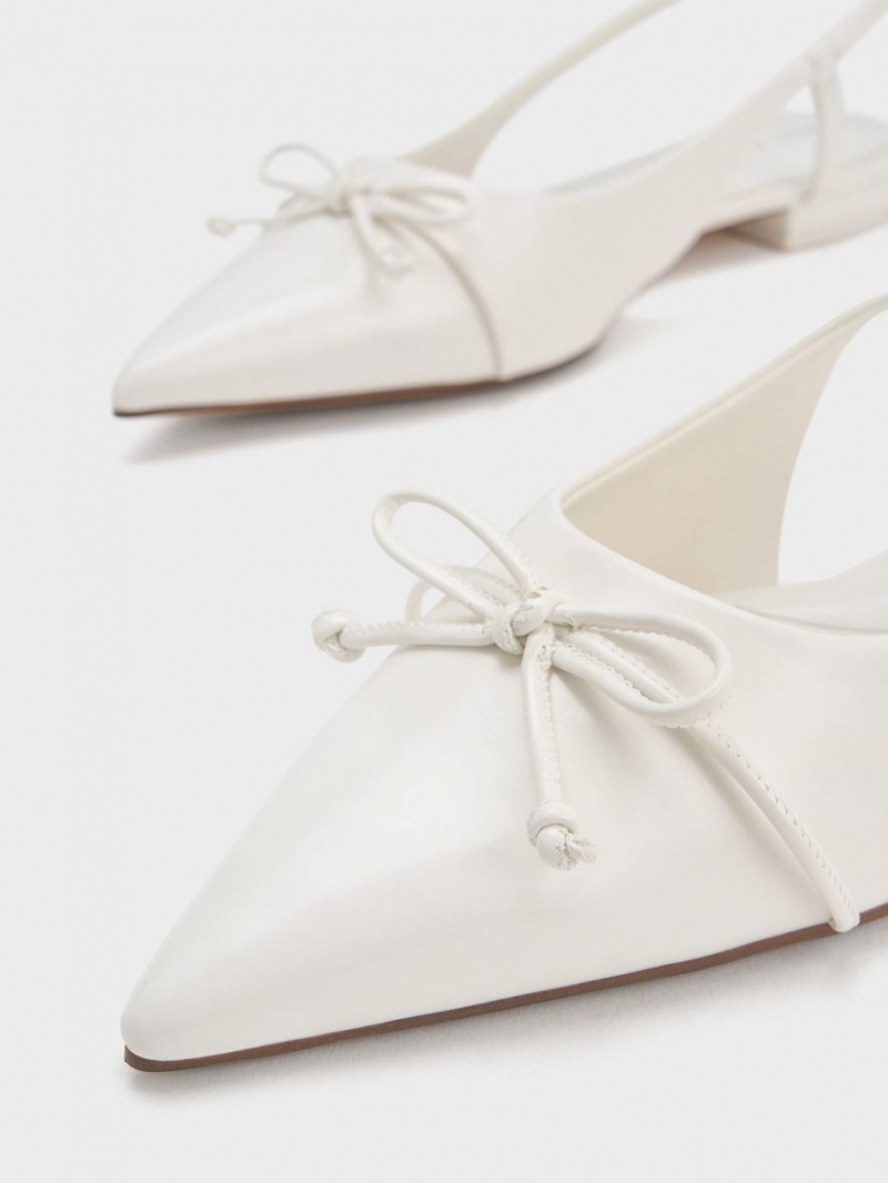 Παπουτσια Μπαλαρινεσ Charles And Keith Bow Pointed-toe Slingback ασπρα | 06475-MUXQ