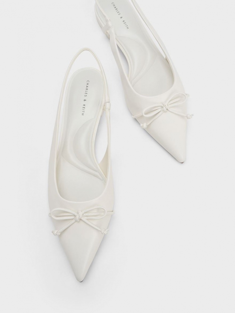 Παπουτσια Μπαλαρινεσ Charles And Keith Bow Pointed-toe Slingback ασπρα | 06475-MUXQ