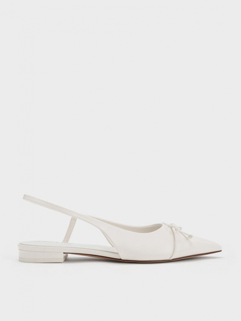 Παπουτσια Μπαλαρινεσ Charles And Keith Bow Pointed-toe Slingback ασπρα | 06475-MUXQ