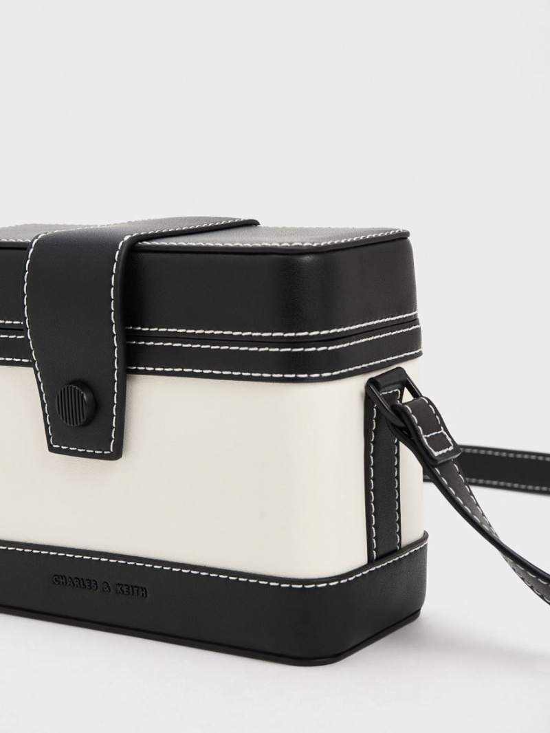 τσάντεσ χιαστί Charles And Keith Bronte Contrast-Trim Boxy μαυρα ασπρα | 70915-LQWY
